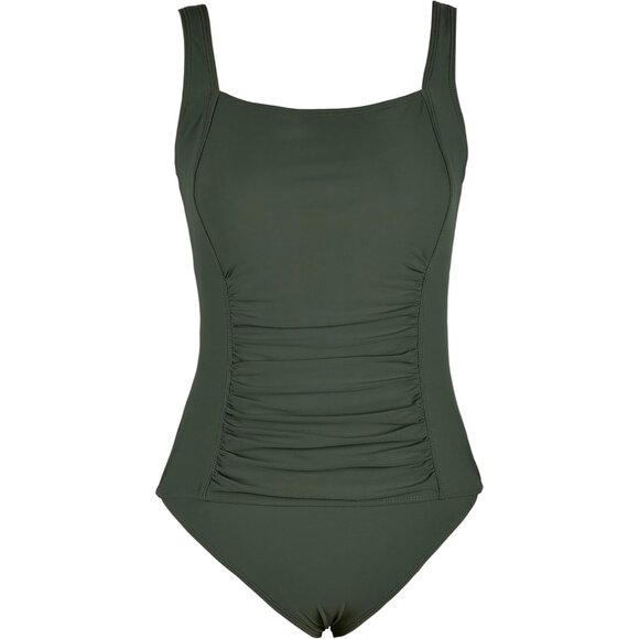 Women's Deep Green One Piece Bathing Suit Ruched Pull On Tummy Control Swimsuit - Picture 5 of 7